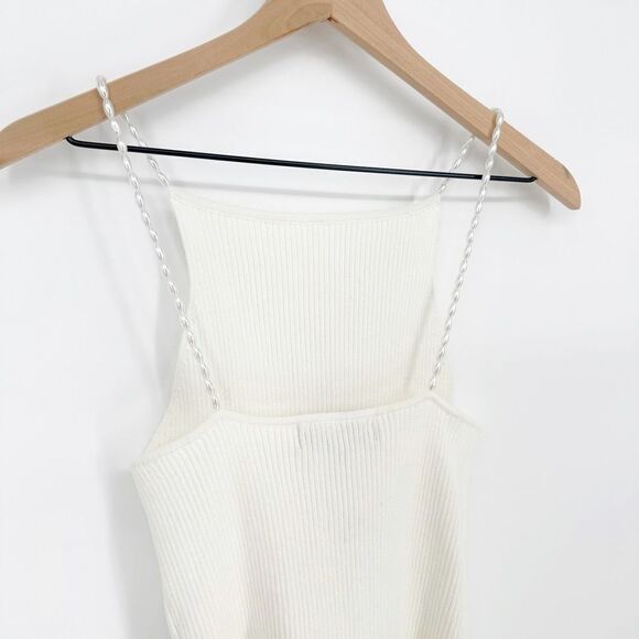 NEW Musier Drew Tank Top with Pearl Straps Ribbed Knit White Women's 38 US 6 - Picture 5 of 10